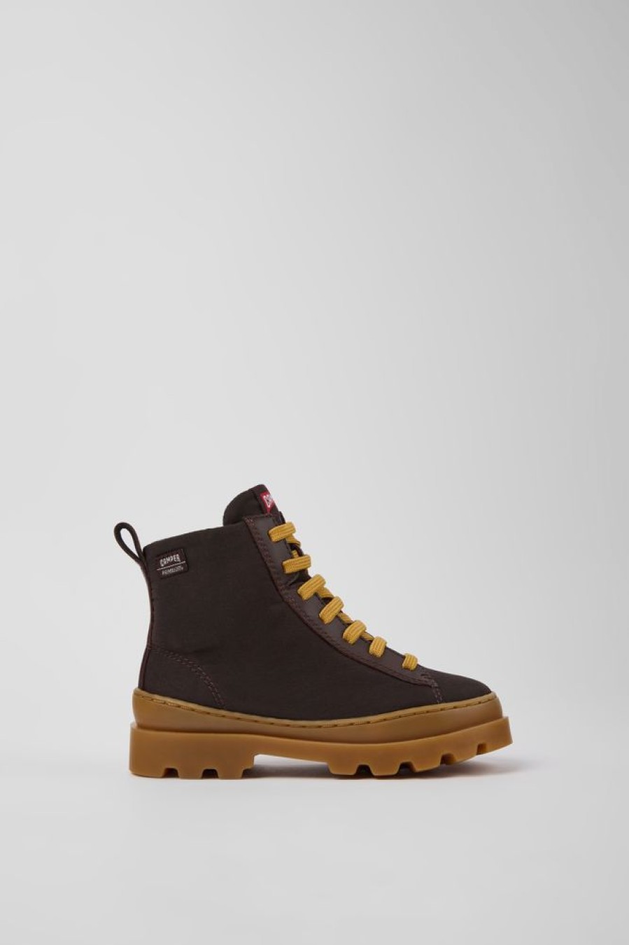 Kids CamperLab Boots | Brown Textile And Leather Ankle Boots For Kids