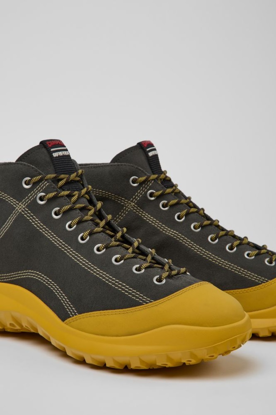 Men CamperLab Sneakers | Gray And Yellow Nubuck Ankle Boots For Men