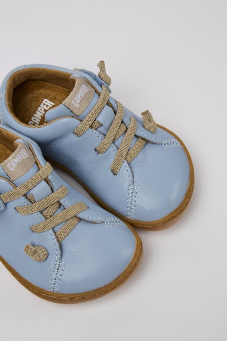 Kids CamperLab Hook And Loop | Light Blue Leather Shoes For Kids