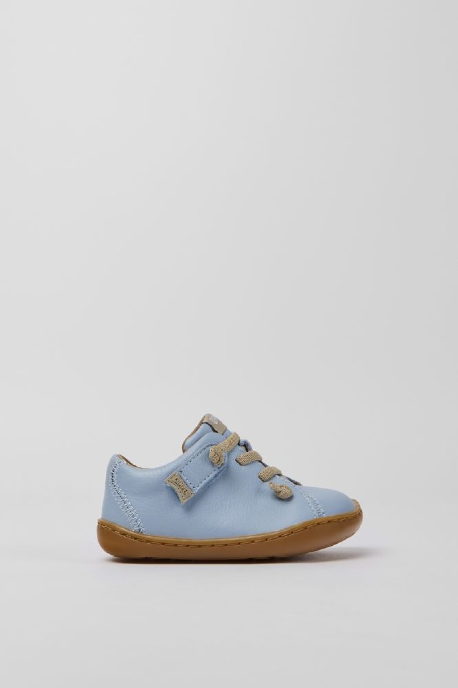 Kids CamperLab Hook And Loop | Light Blue Leather Shoes For Kids