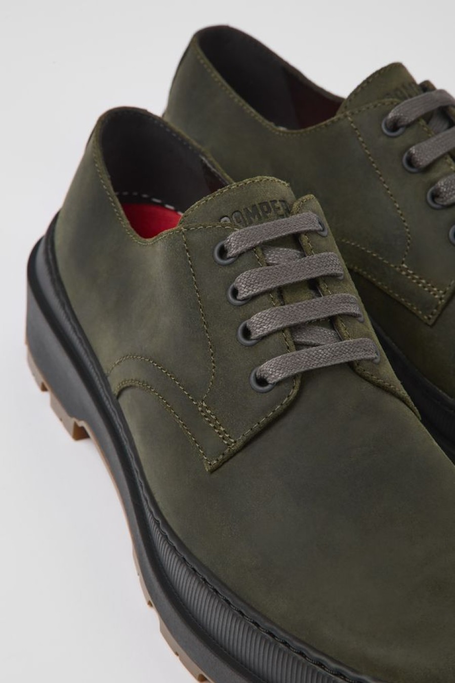 Men CamperLab Formal Shoes | Dark Green Nubuck Shoes For Men