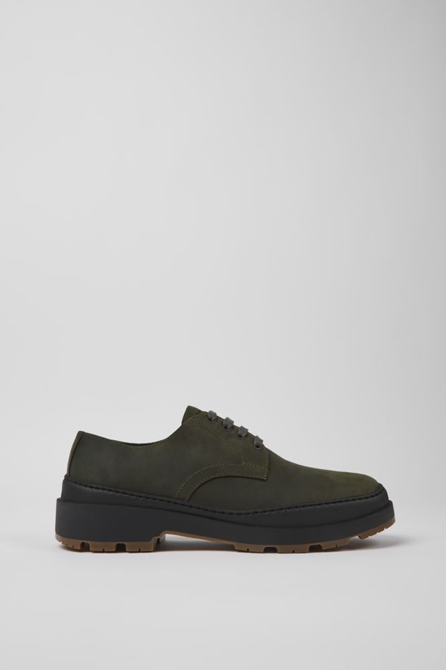 Men CamperLab Formal Shoes | Dark Green Nubuck Shoes For Men