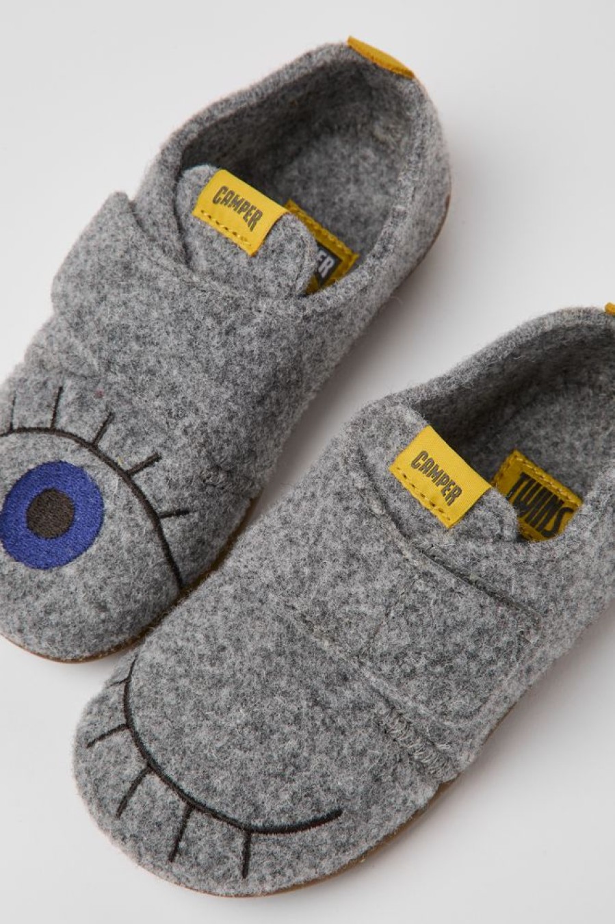 Kids CamperLab Hook And Loop | Gray Natural Wool Slippers