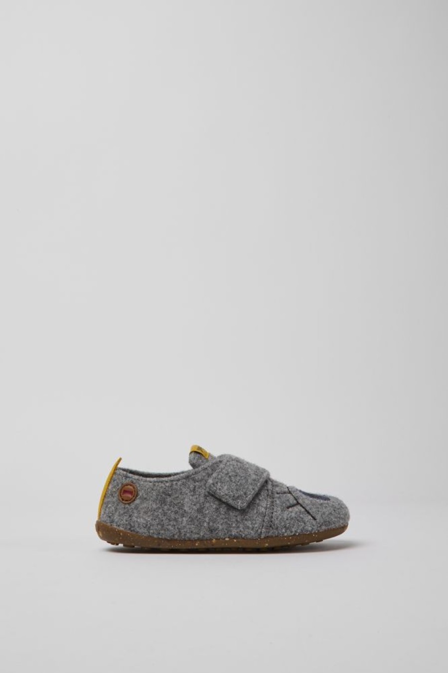 Kids CamperLab Hook And Loop | Gray Natural Wool Slippers