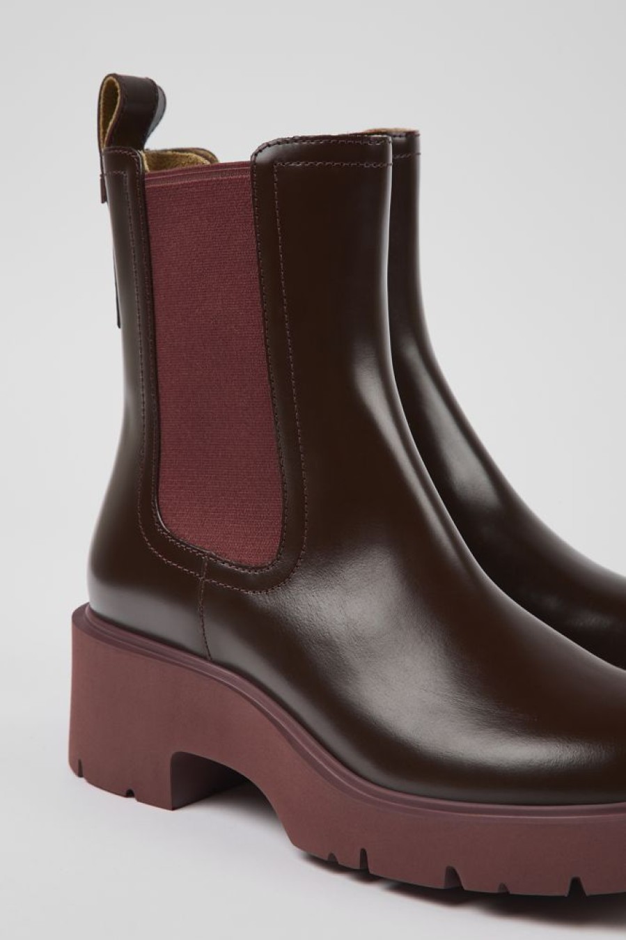 Women CamperLab Ankle Boots | Burgundy Leather Chelsea Boots For Women