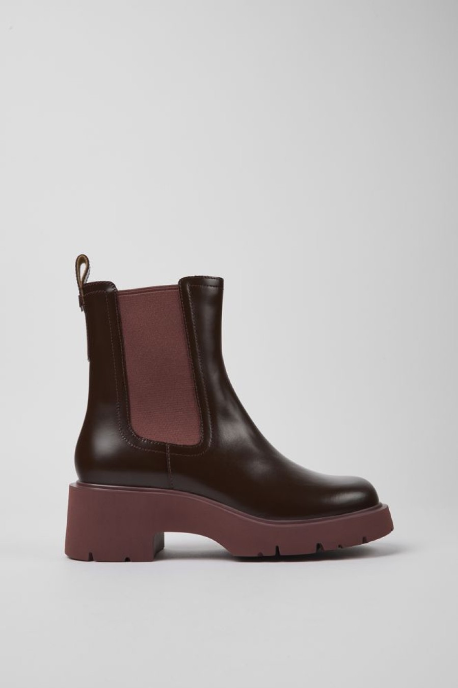 Women CamperLab Ankle Boots | Burgundy Leather Chelsea Boots For Women