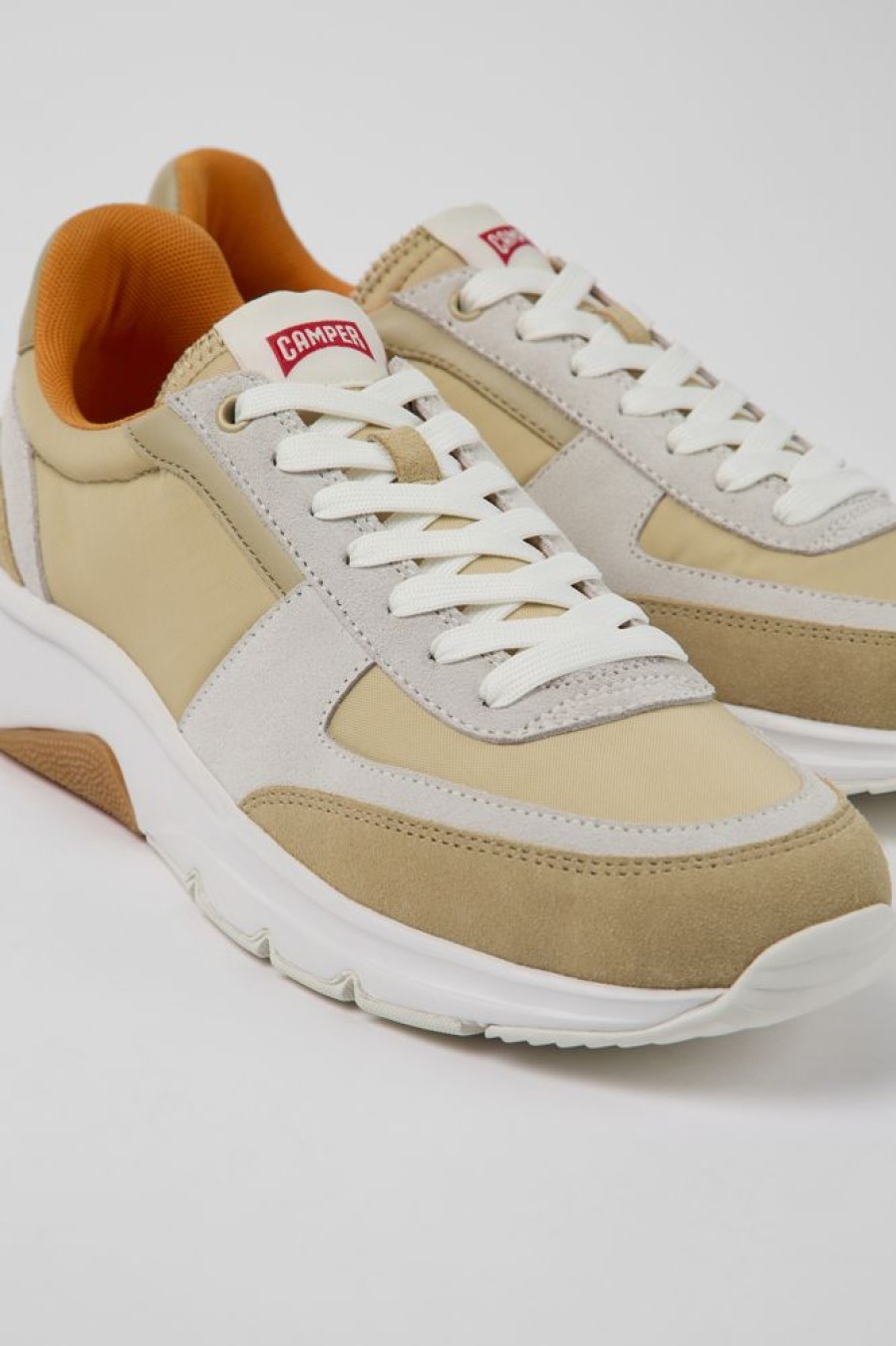 Men CamperLab Sneakers | Beige And White Nubuck Sneakers For Men