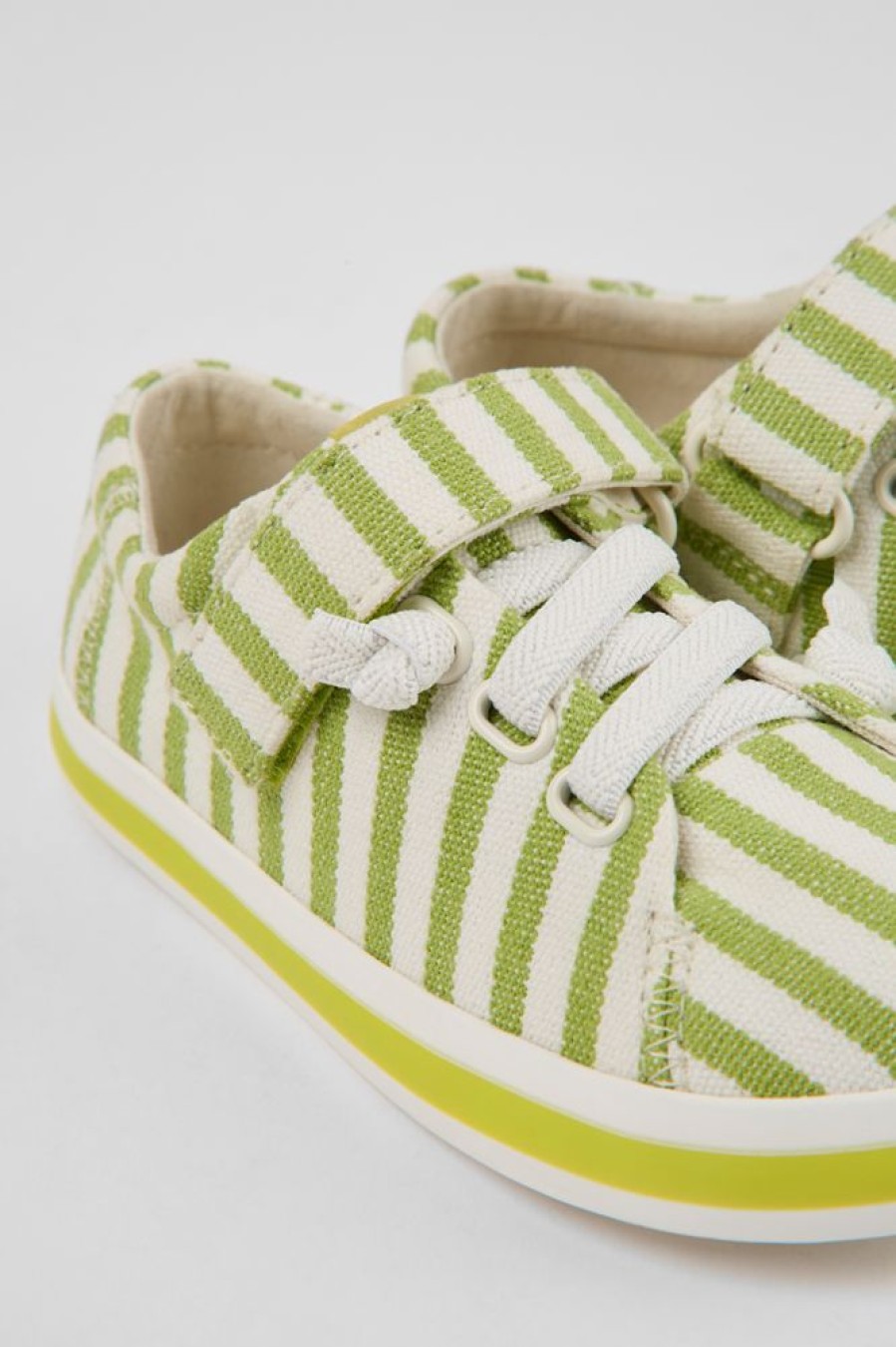 Kids CamperLab Sneakers | Green And White Striped Recycled Cotton Shoes For Kids