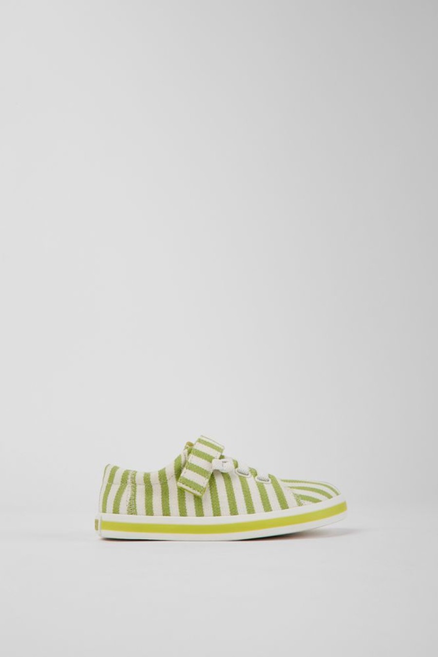 Kids CamperLab Sneakers | Green And White Striped Recycled Cotton Shoes For Kids