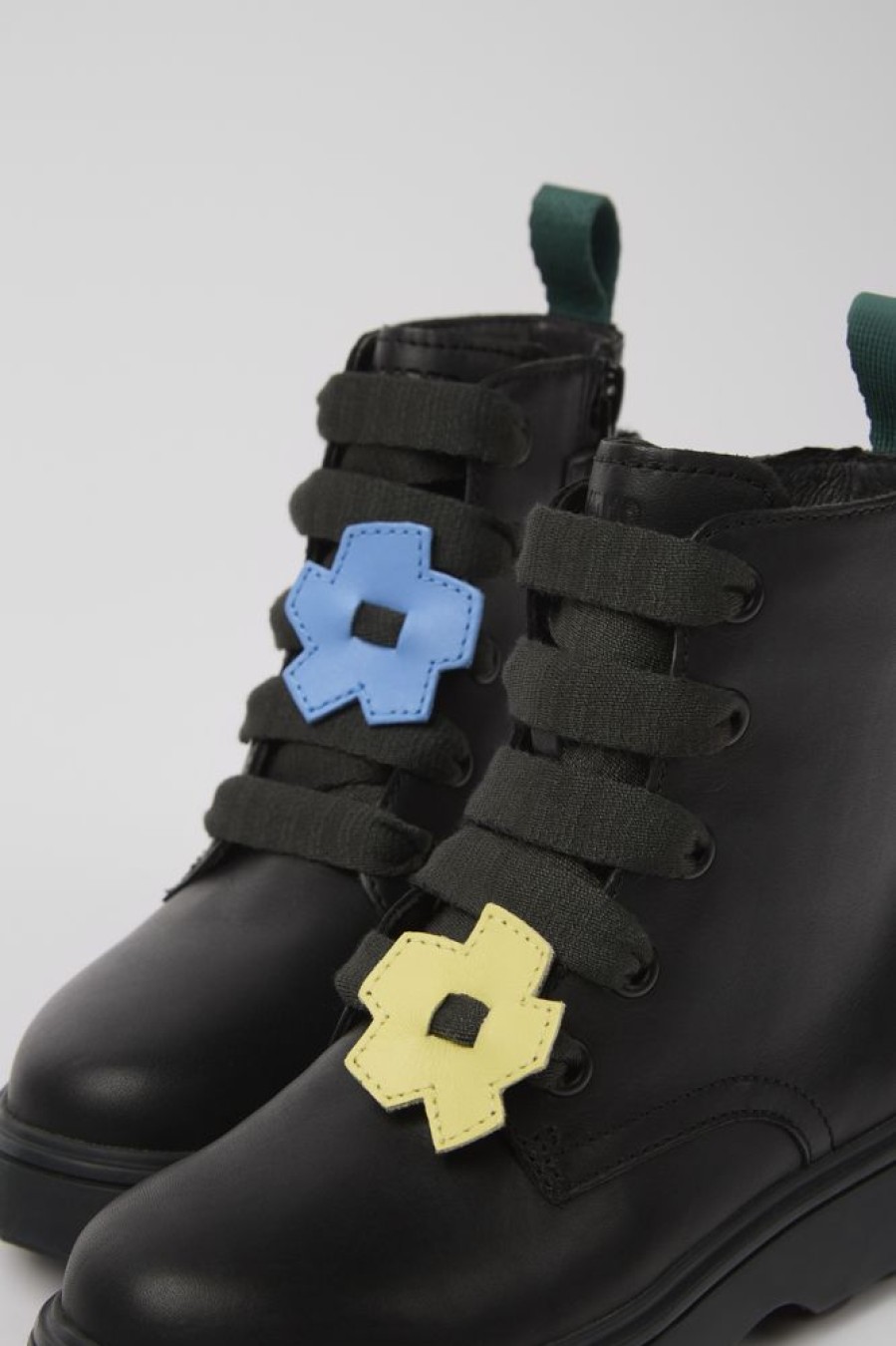 Kids CamperLab Boots | Black Leather Lace-Up Boots