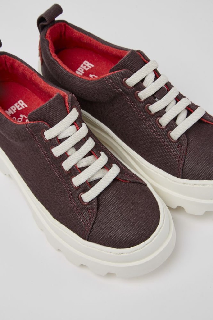 Kids CamperLab Lace Up | Burgundy Organic Cotton Shoes For Kids