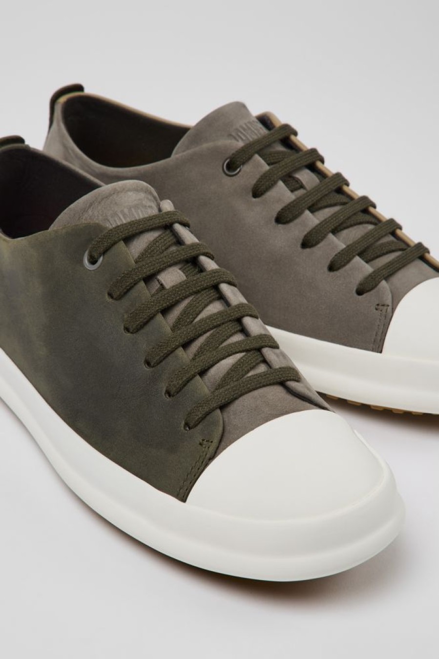 Men CamperLab Casual Shoes | Brown-Gray And Green Leather Shoes For Men