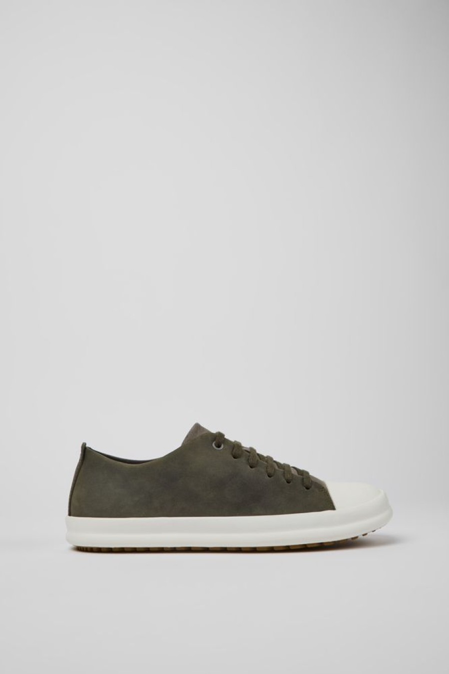 Men CamperLab Casual Shoes | Brown-Gray And Green Leather Shoes For Men