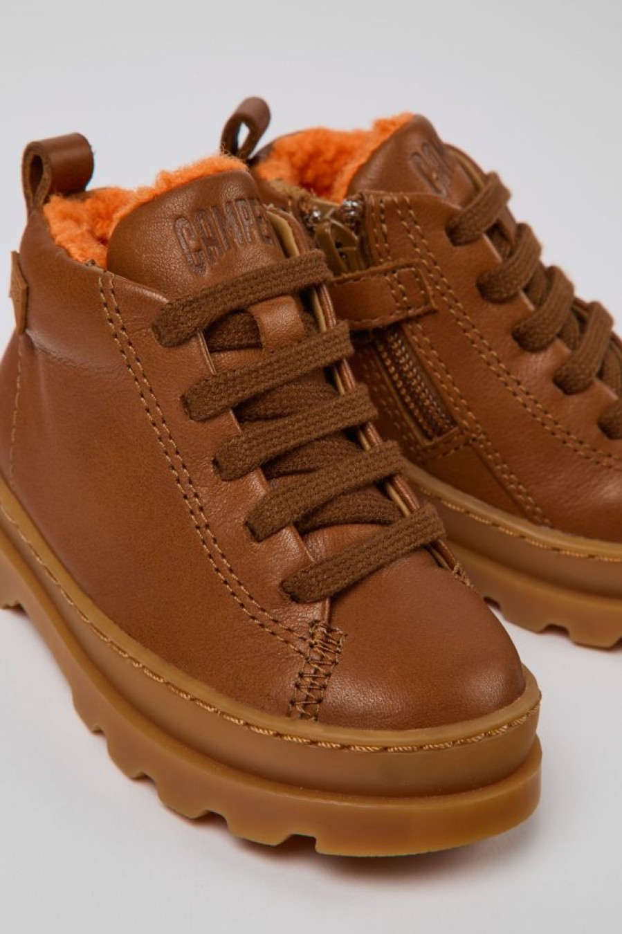 Kids CamperLab Boots | Brown Leather Lace-Up Boots