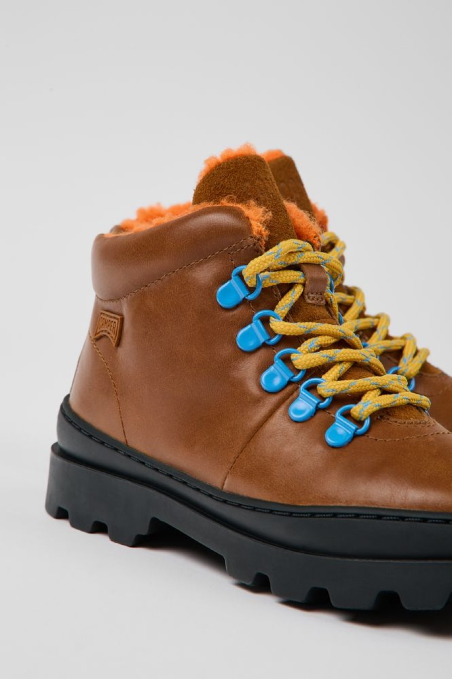 Kids CamperLab Boots | Brown Leather And Nubuck Lace-Up Boots